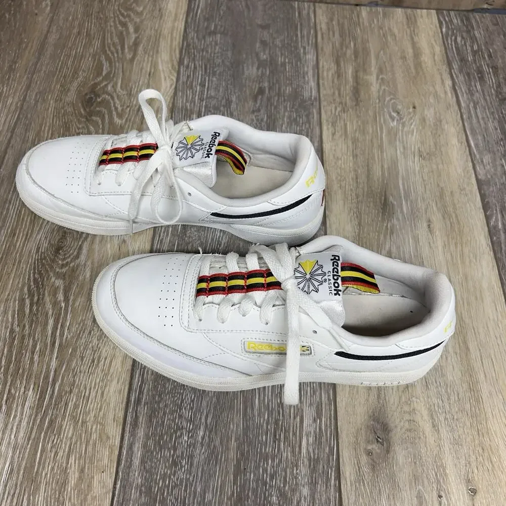Reebok Classic Club C 85 Youth US Size 5.5 White Yellow Red Sneaker Shoes EG5284